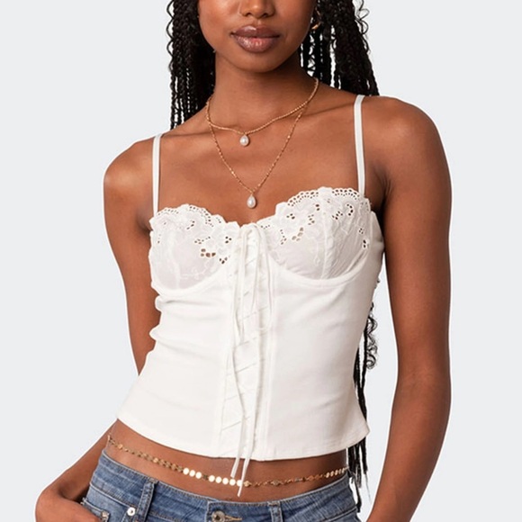 Edikted Fairygirl Cupped Lace Up Corset Tank White Small - Picture 1 of 8